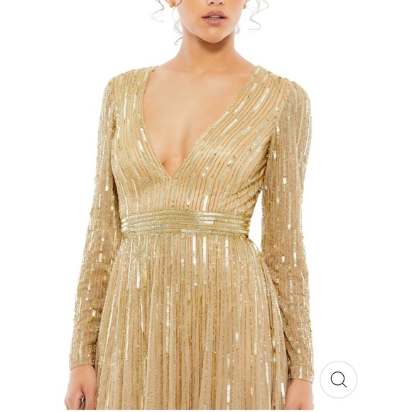 Mac Duggal SEQUINED V NECK ILLUSION SLEEVE A LINE GOWN - Picture 4 of 10